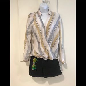 SOLD Striped V neck blouse neoclassical wrap